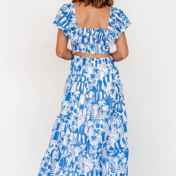 Baltic Born Catira Maxi Dress, Size L, Blue and White - Picture 2 of 3